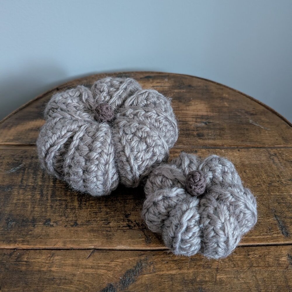 Crochet Fall Pumpkins set of 2 taupe handmade pumpkins